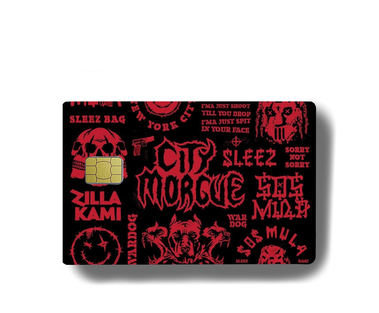 City Morgue Credit Card Skin – ZillaKami Grunge Red & Black Card Wrap with Chip Cutout