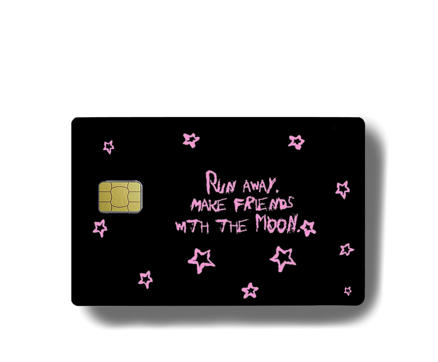 Run Away Make Friends with the Moon Credit Card Cover – Pink Star Goth Aesthetic (Standard Size)